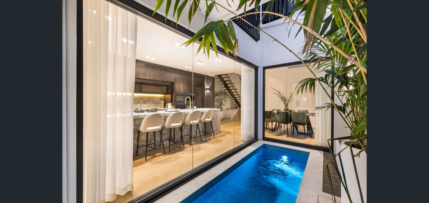 Indoor pool and kitchen joinery
